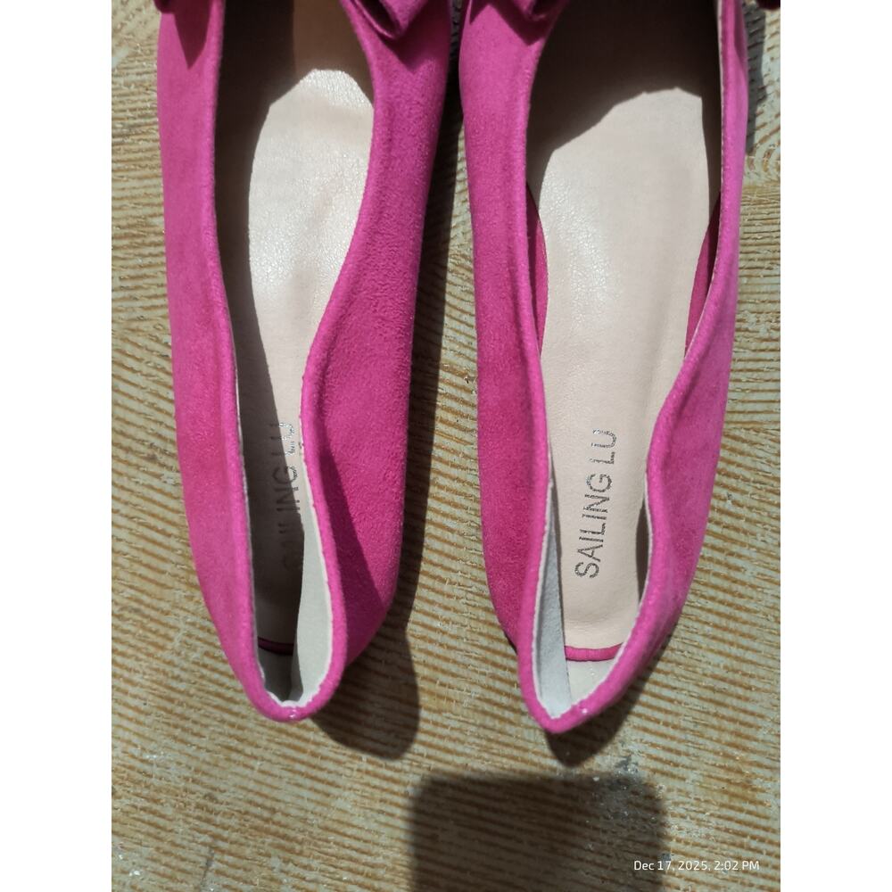 Sailing Lu Women Sz44 Flats Pink Bow Pointed Toe Slip On Shoes Drag Ballet Strip - Picture 4 of 13